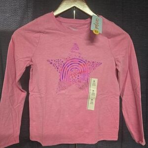 Cat & Jack Pink Long Sleeve Tee with Star and Rainbow